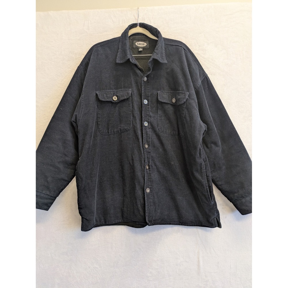 Burnside Mens Navy Fleece Lined Corduroy Button Up Shirt Jacket Size‎ L
